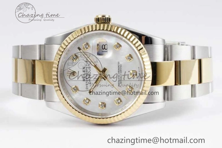 DateJust 36mm SS YG DIWF 1:1 Best Edition 904L Steel White MOP Diamonds Dial on Oyster Bracelet SA Supportive 10240