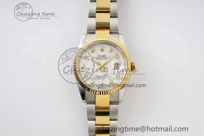 DateJust 36mm SS YG DIWF 1:1 Best Edition 904L Steel White MOP Diamonds Dial on Oyster Bracelet SA Supportive 10240