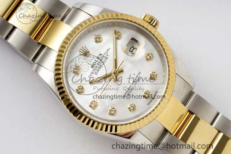 DateJust 36mm SS YG DIWF 1:1 Best Edition 904L Steel White MOP Diamonds Dial on Oyster Bracelet SA Supportive 10240