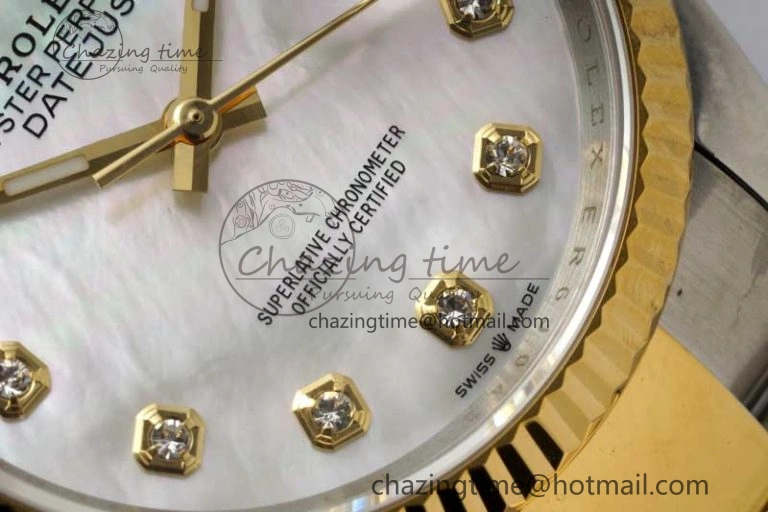 DateJust 36mm SS YG DIWF 1:1 Best Edition 904L Steel White MOP Diamonds Dial on Oyster Bracelet SA Supportive 10240