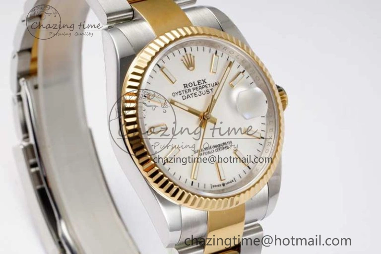 DateJust 36mm SS YG DIWF 1:1 Best Edition 904L Steel White Stick Dial on Oyster Bracelet SA Cozy 2315