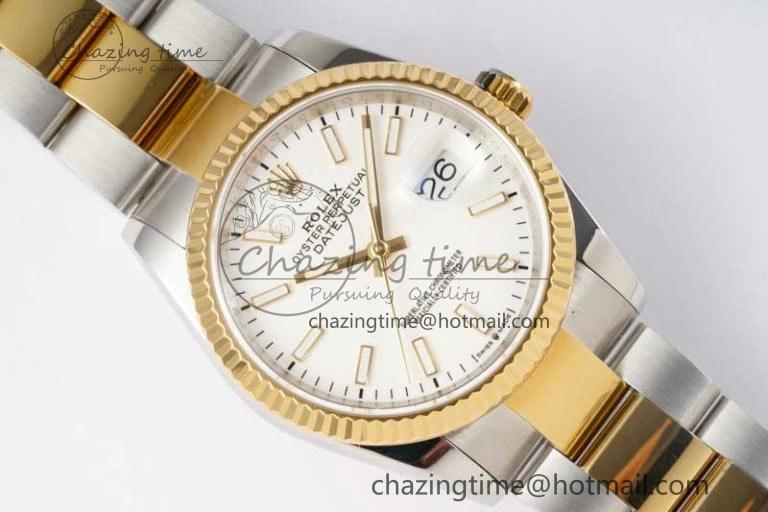 DateJust 36mm SS YG DIWF 1:1 Best Edition 904L Steel White Stick Dial on Oyster Bracelet SA Cozy 2315