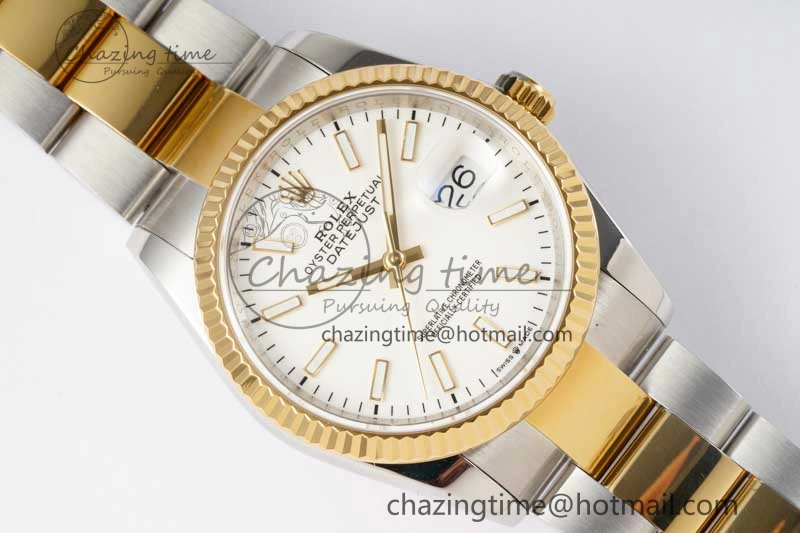 DateJust 36mm SS YG DIWF 1:1 Best Edition 904L Steel White Stick Dial on Oyster Bracelet SA Cozy 2315