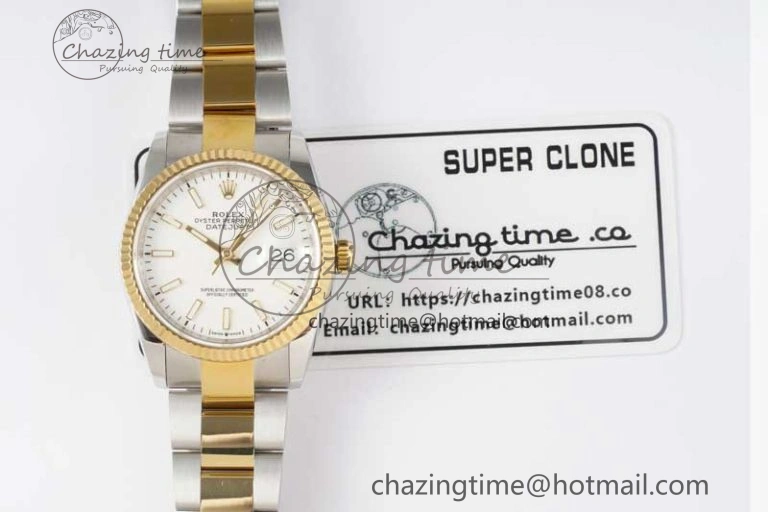 DateJust 36mm SS YG DIWF 1:1 Best Edition 904L Steel White Stick Dial on Oyster Bracelet SA Cozy 2315