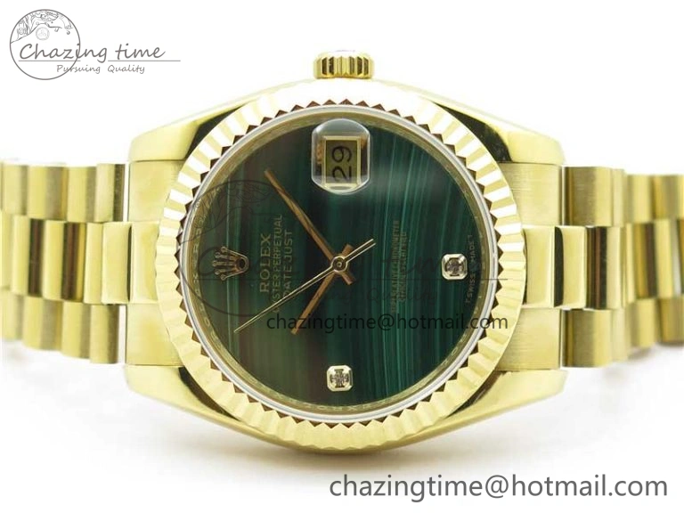 DateJust 36mm YG EDF Best Edition Green Malachite Dial Crystal Markers on YG President Bracelet A Stylish 2857
