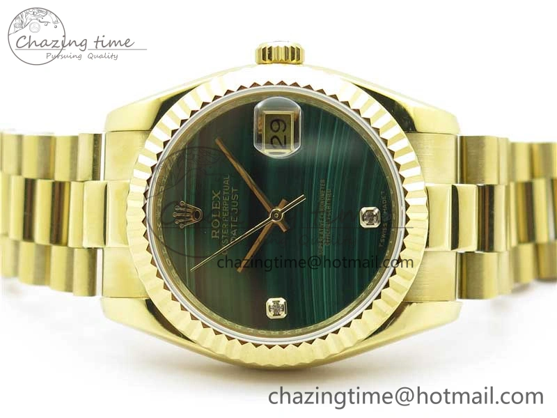 DateJust 36mm YG EDF Best Edition Green Malachite Dial Crystal Markers on YG President Bracelet A Stylish 2857