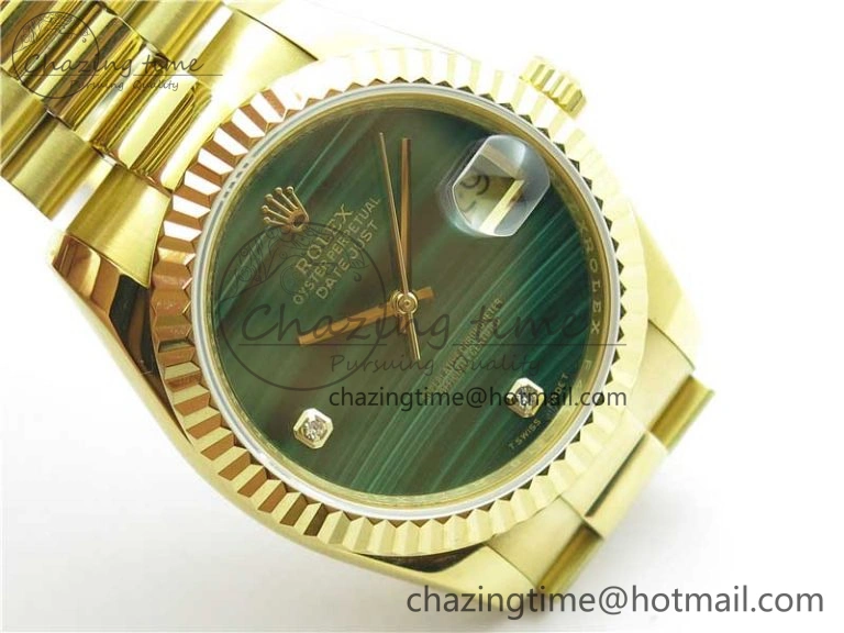 DateJust 36mm YG EDF Best Edition Green Malachite Dial Crystal Markers on YG President Bracelet A Stylish 2857