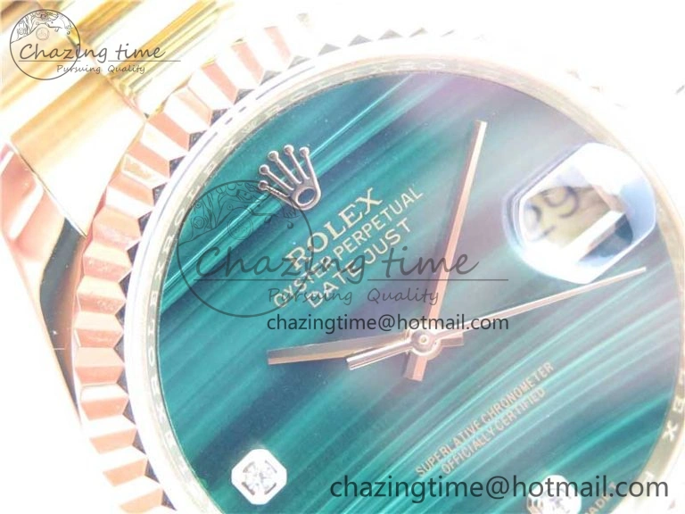 DateJust 36mm YG EDF Best Edition Green Malachite Dial Crystal Markers on YG President Bracelet A Stylish 2857