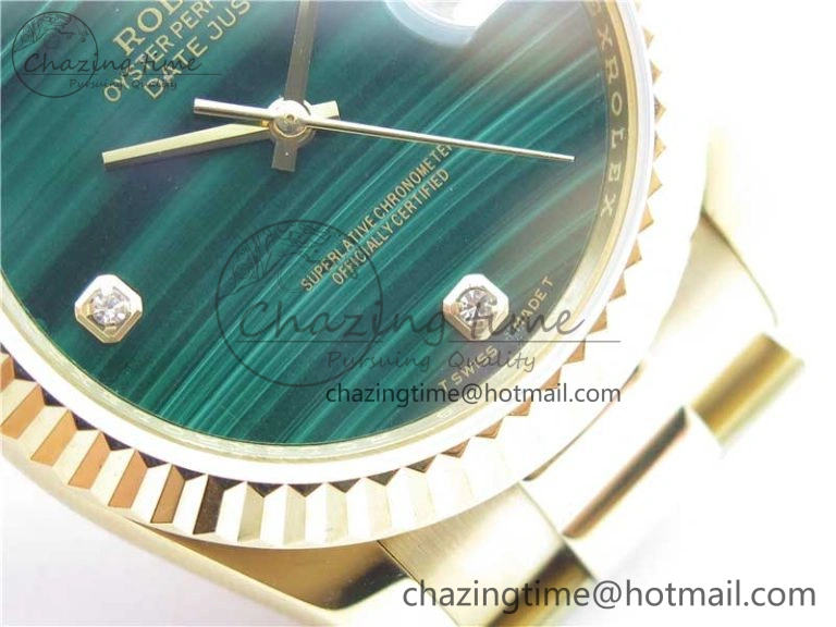 DateJust 36mm YG EDF Best Edition Green Malachite Dial Crystal Markers on YG President Bracelet A Stylish 2857