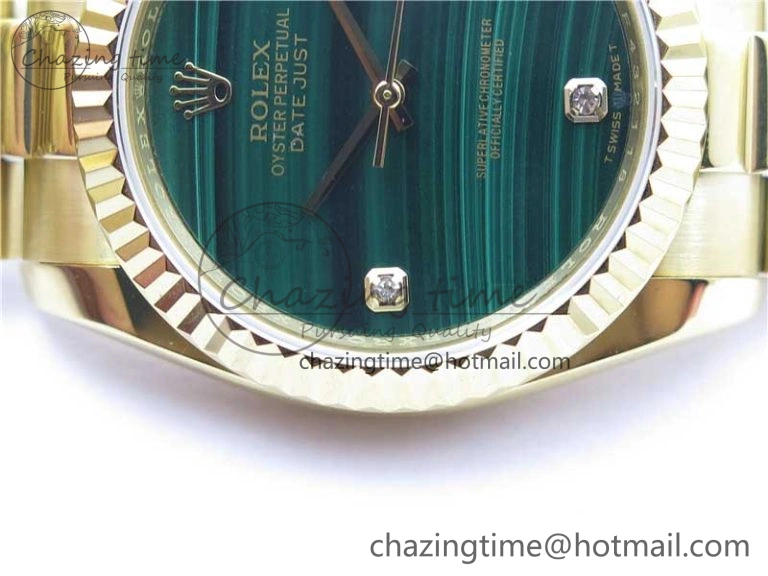 DateJust 36mm YG EDF Best Edition Green Malachite Dial Crystal Markers on YG President Bracelet A Stylish 2857