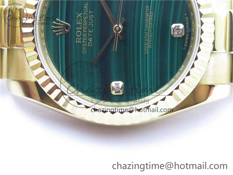DateJust 36mm YG EDF Best Edition Green Malachite Dial Crystal Markers on YG President Bracelet A Stylish 2857