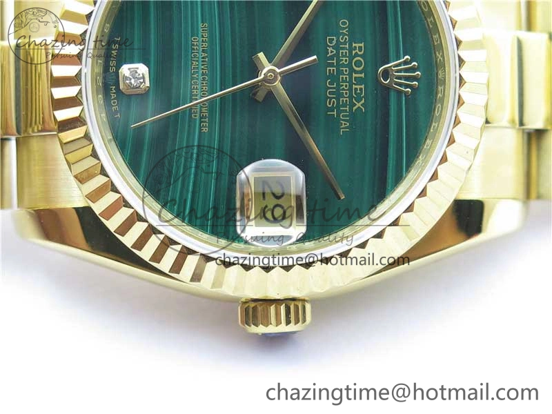 DateJust 36mm YG EDF Best Edition Green Malachite Dial Crystal Markers on YG President Bracelet A Stylish 2857