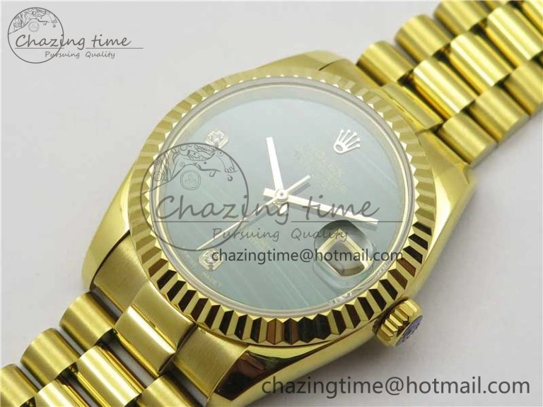 DateJust 36mm YG EDF Best Edition Green Malachite Dial Crystal Markers on YG President Bracelet A Stylish 2857