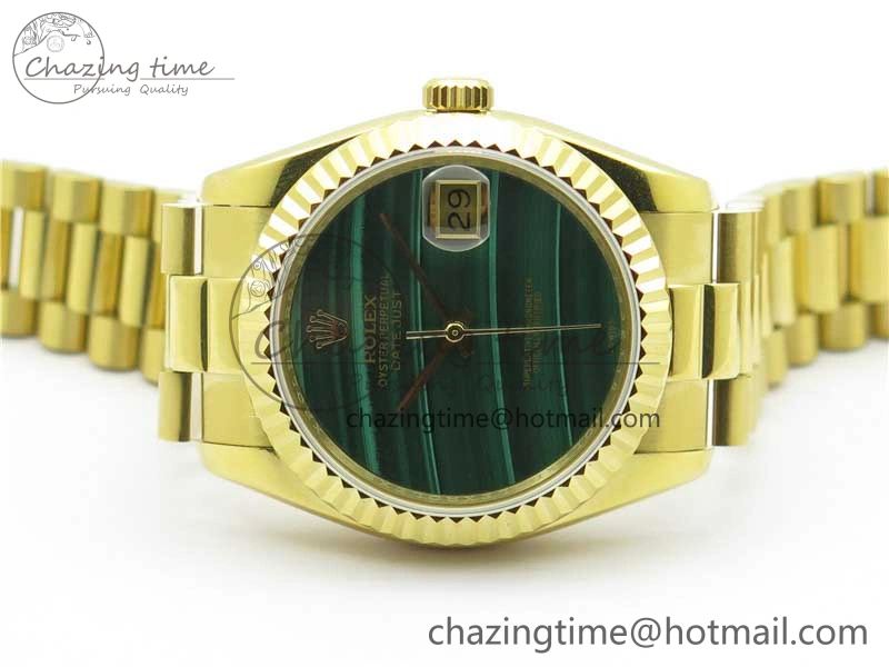 Breathable DateJust 36mm YG EDF Best Edition Green Malachite Dial on SS President Bracelet A 2859