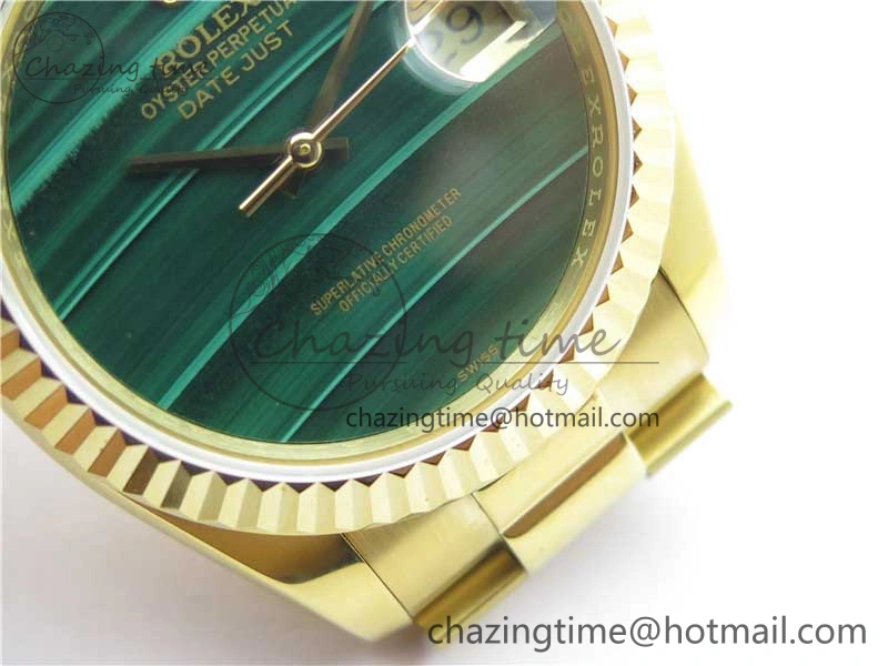 Breathable DateJust 36mm YG EDF Best Edition Green Malachite Dial on SS President Bracelet A 2859