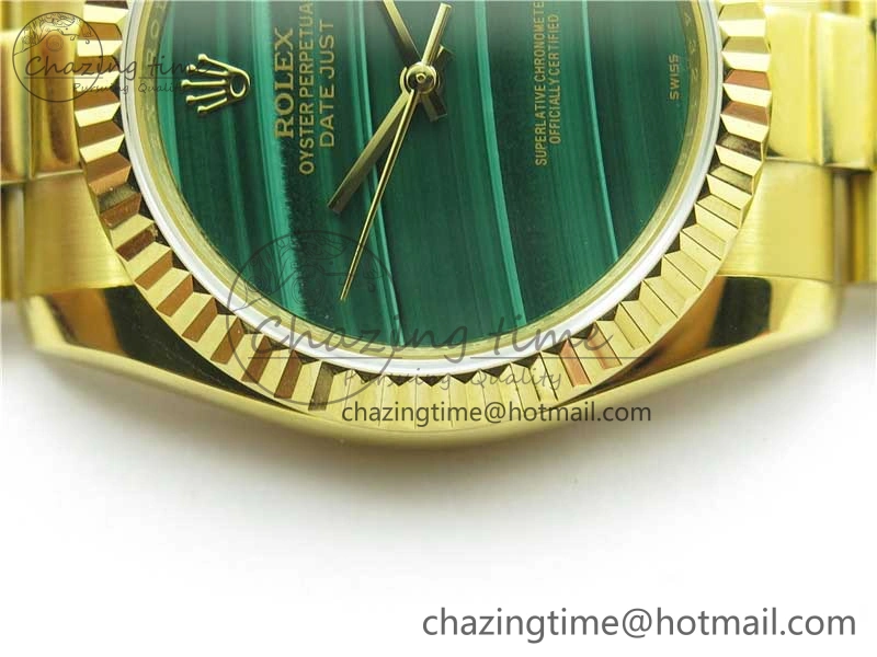 Breathable DateJust 36mm YG EDF Best Edition Green Malachite Dial on SS President Bracelet A 2859