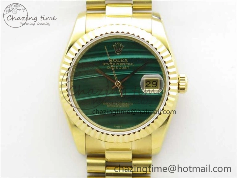 Breathable DateJust 36mm YG EDF Best Edition Green Malachite Dial on SS President Bracelet A 2859