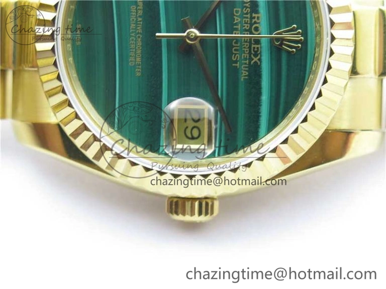 Breathable DateJust 36mm YG EDF Best Edition Green Malachite Dial on SS President Bracelet A 2859