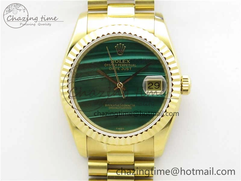 Breathable DateJust 36mm YG EDF Best Edition Green Malachite Dial on SS President Bracelet A 2859