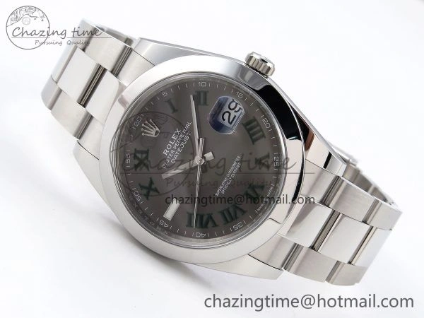 Sophisticated DateJust 41 126330 C+F 1:1 Best Edition 904L Steel Gray Dial Green Roman on SS Oyster Bracelet VR 1394