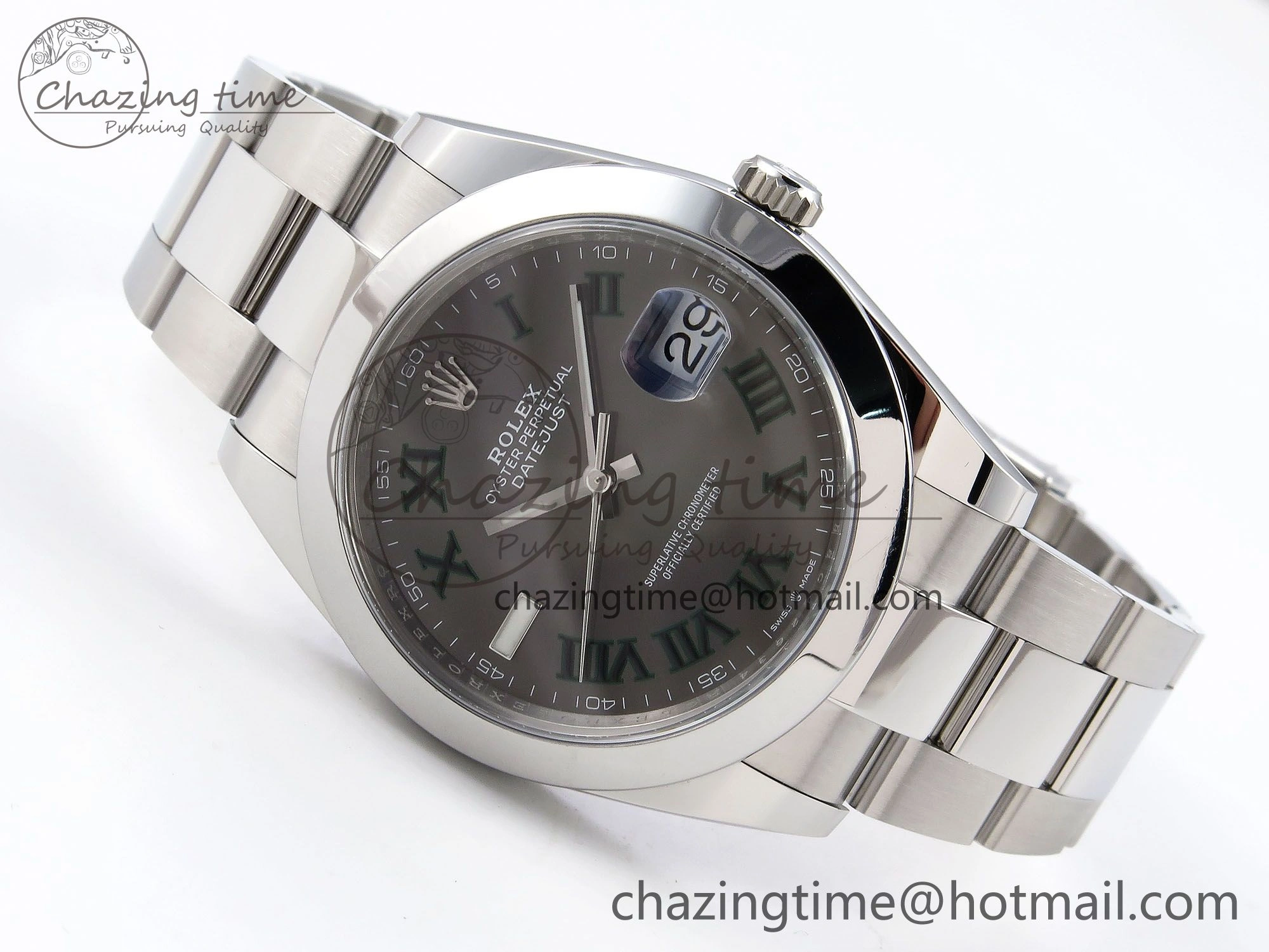 Sophisticated DateJust 41 126330 C+F 1:1 Best Edition 904L Steel Gray Dial Green Roman on SS Oyster Bracelet VR 1394