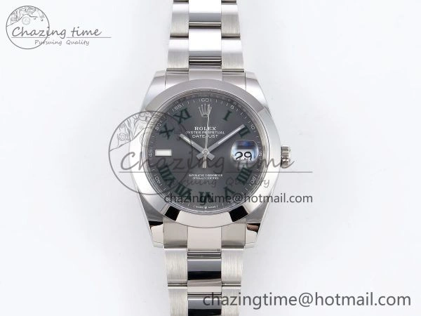 Sophisticated DateJust 41 126330 C+F 1:1 Best Edition 904L Steel Gray Dial Green Roman on SS Oyster Bracelet VR 1394