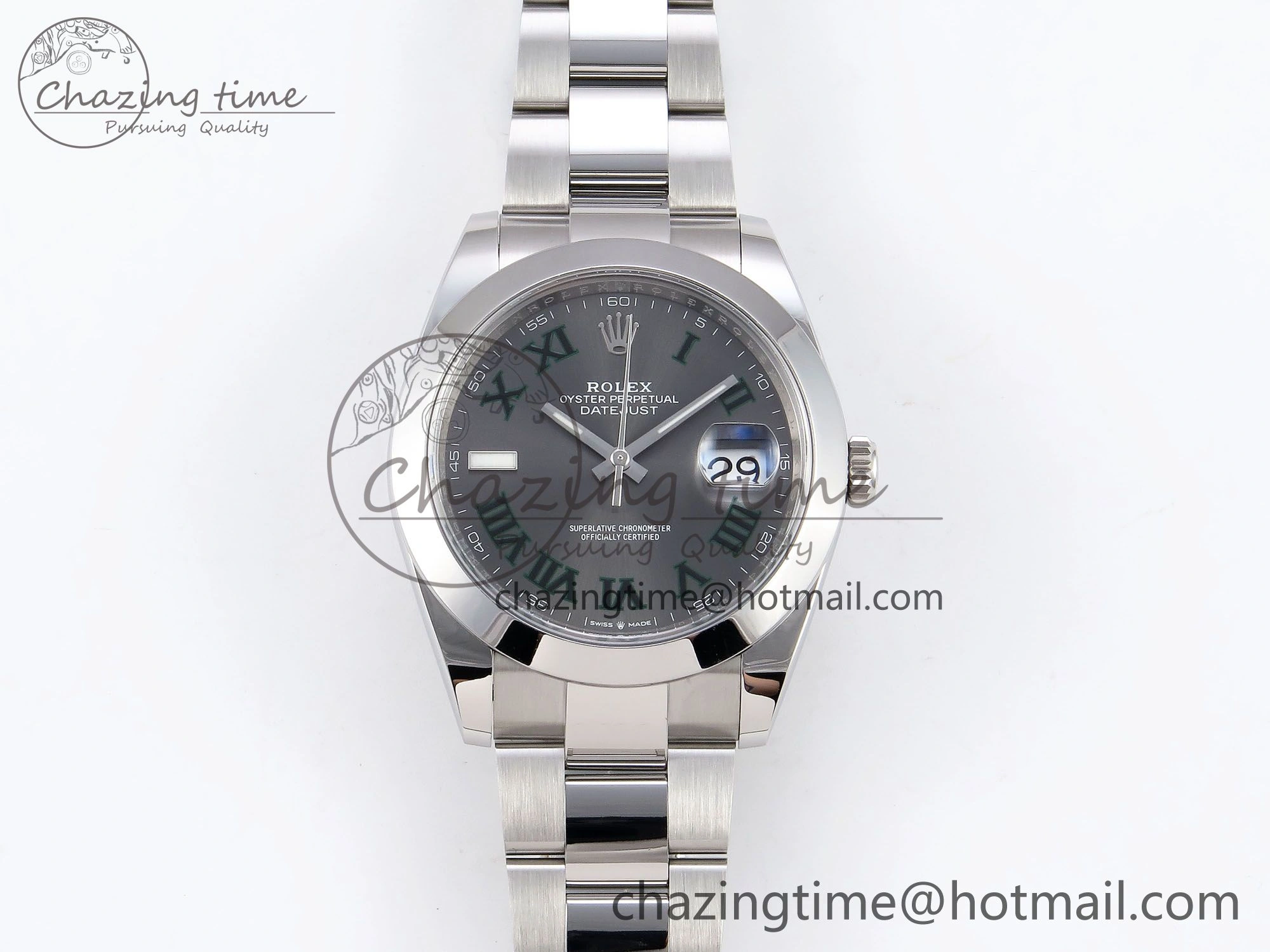 Sophisticated DateJust 41 126330 C+F 1:1 Best Edition 904L Steel Gray Dial Green Roman on SS Oyster Bracelet VR 1394