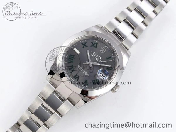 Sophisticated DateJust 41 126330 C+F 1:1 Best Edition 904L Steel Gray Dial Green Roman on SS Oyster Bracelet VR 1394