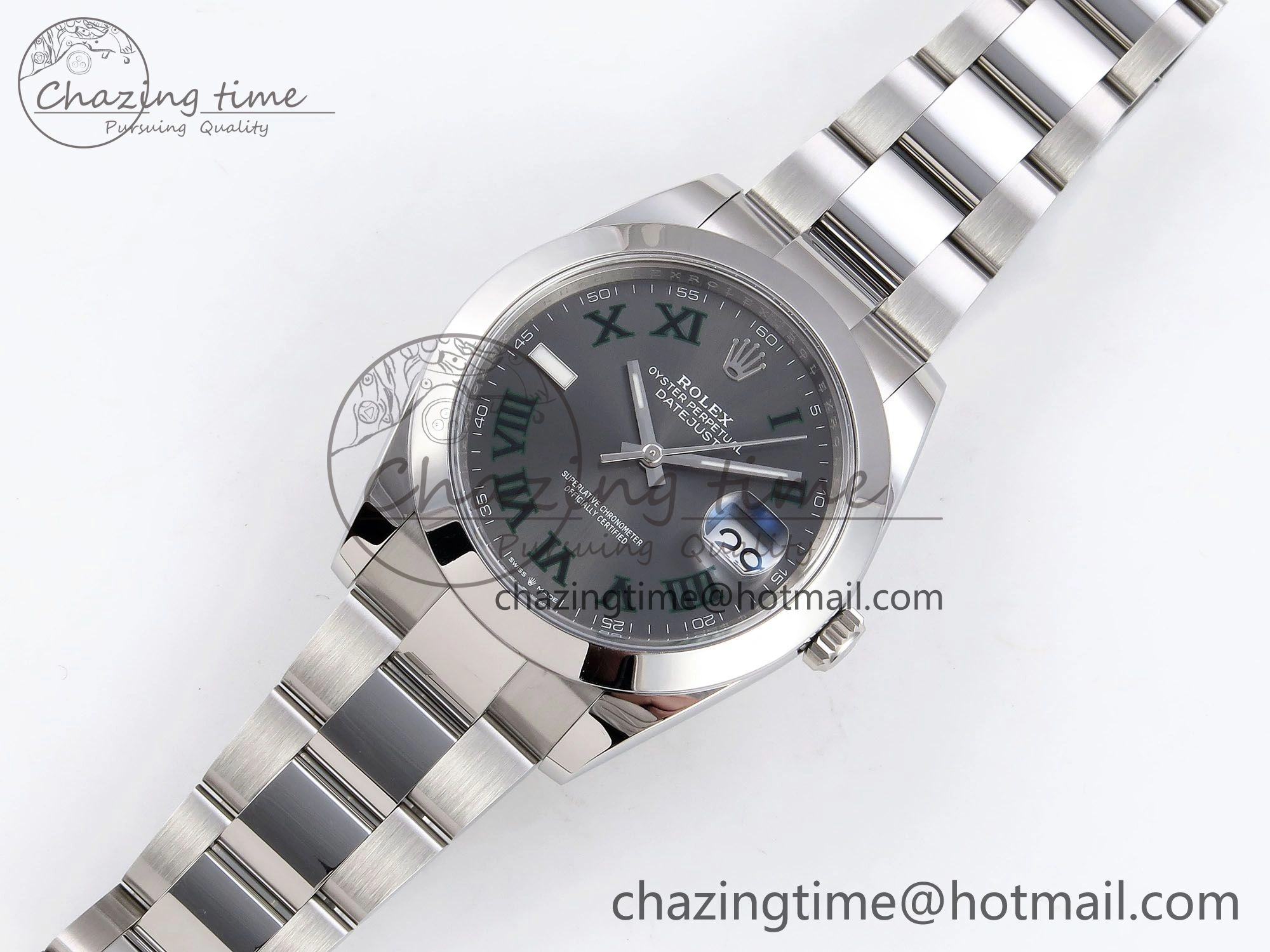 Sophisticated DateJust 41 126330 C+F 1:1 Best Edition 904L Steel Gray Dial Green Roman on SS Oyster Bracelet VR 1394
