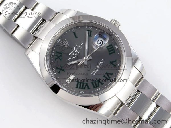 Sophisticated DateJust 41 126330 C+F 1:1 Best Edition 904L Steel Gray Dial Green Roman on SS Oyster Bracelet VR 1394