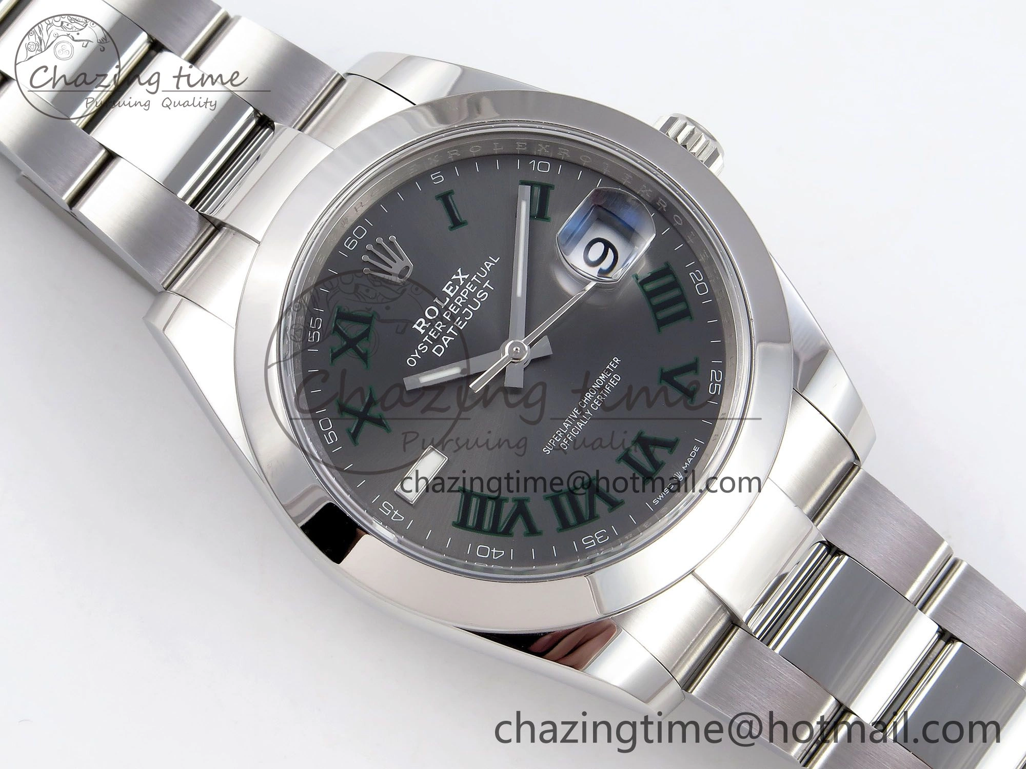 Sophisticated DateJust 41 126330 C+F 1:1 Best Edition 904L Steel Gray Dial Green Roman on SS Oyster Bracelet VR 1394
