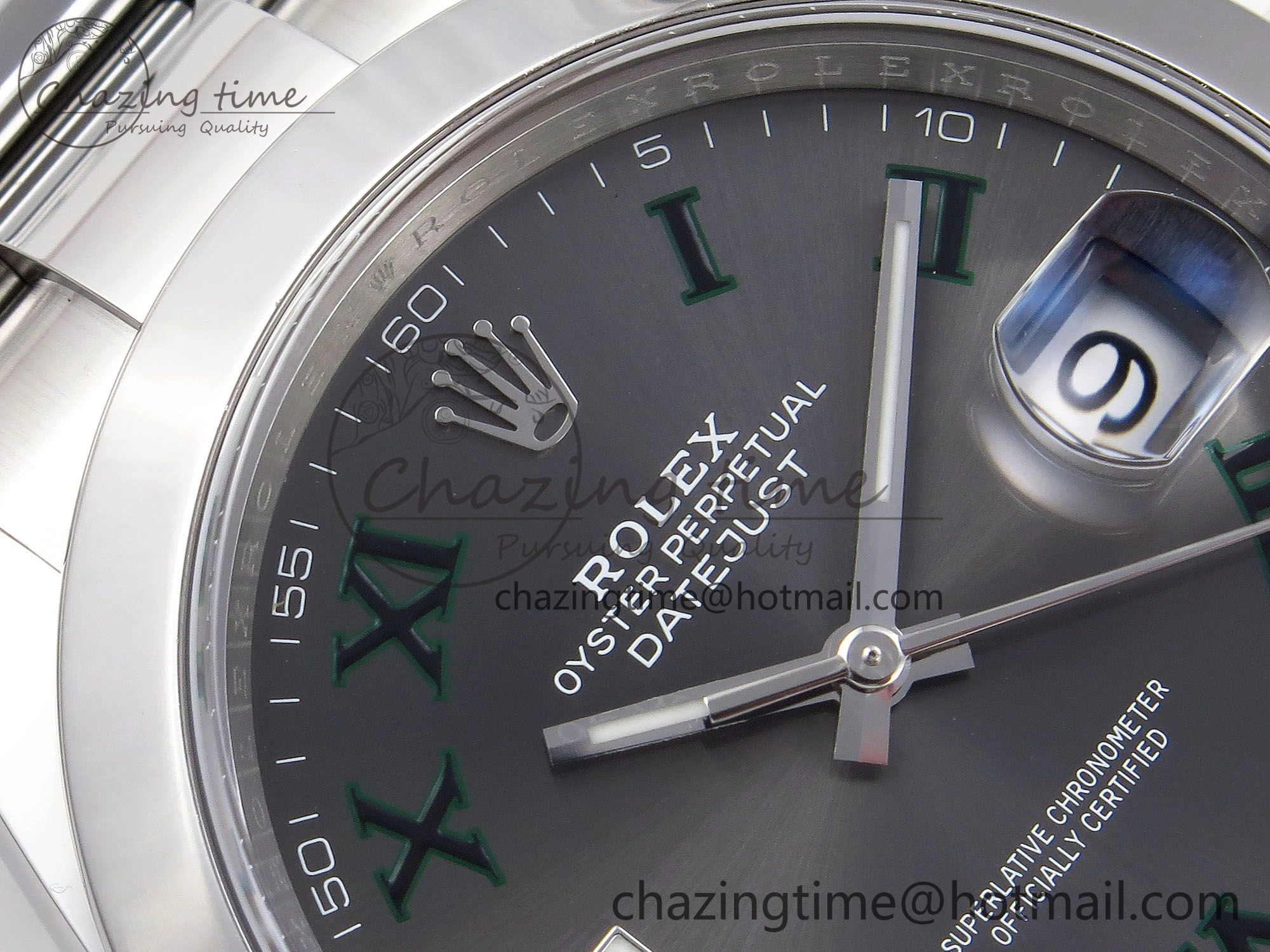 Sophisticated DateJust 41 126330 C+F 1:1 Best Edition 904L Steel Gray Dial Green Roman on SS Oyster Bracelet VR 1394
