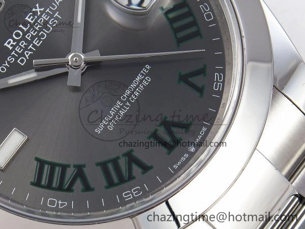 Sophisticated DateJust 41 126330 C+F 1:1 Best Edition 904L Steel Gray Dial Green Roman on SS Oyster Bracelet VR 1394