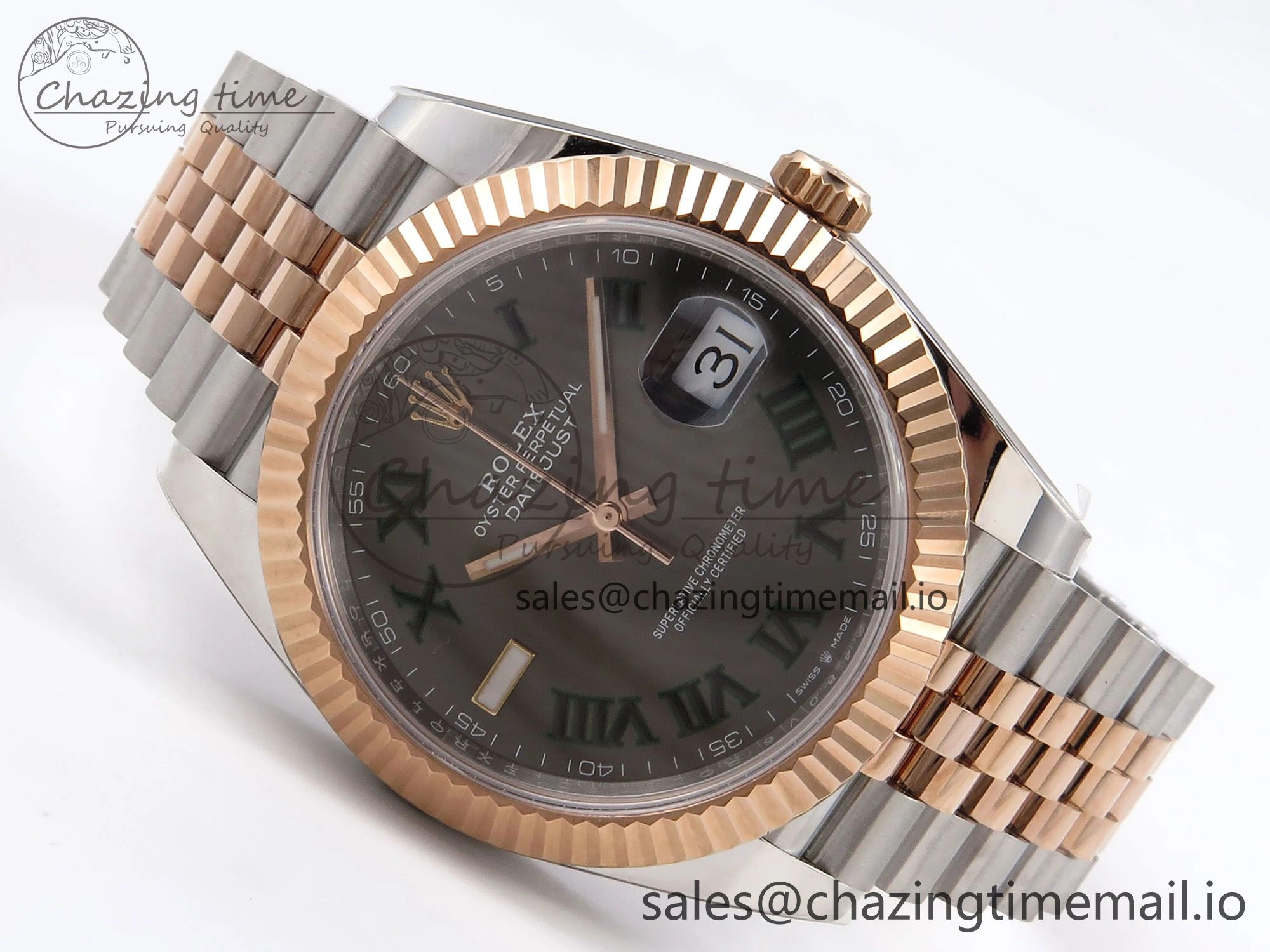 DateJust 41 126331 ARF 1:1 Best Edition 904L Steel Gray Dial Green Roman Marker on SS RG Jubilee Bracelet SH3235（Gain Weight） TravelReady 1103