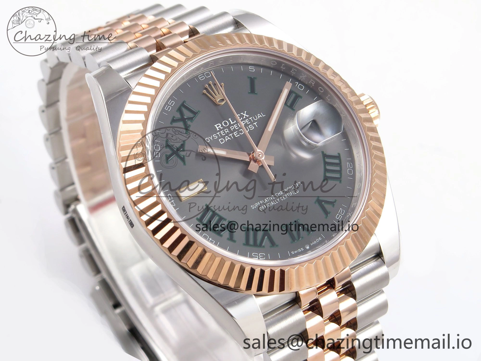 DateJust 41 126331 ARF 1:1 Best Edition 904L Steel Gray Dial Green Roman Marker on SS RG Jubilee Bracelet SH3235（Gain Weight） TravelReady 1103