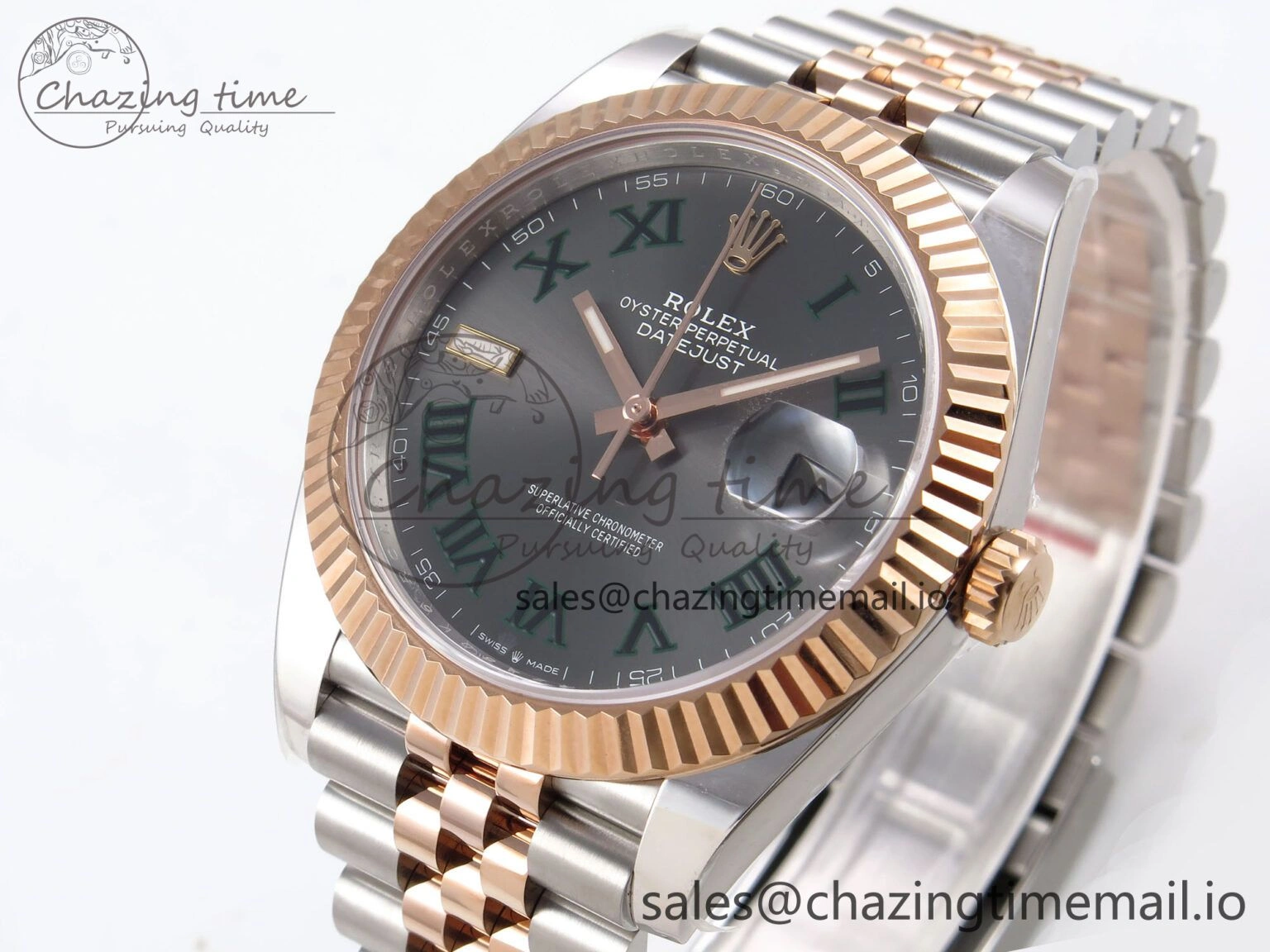 DateJust 41 126331 ARF 1:1 Best Edition 904L Steel Gray Dial Green Roman Marker on SS RG Jubilee Bracelet SH3235（Gain Weight） TravelReady 1103