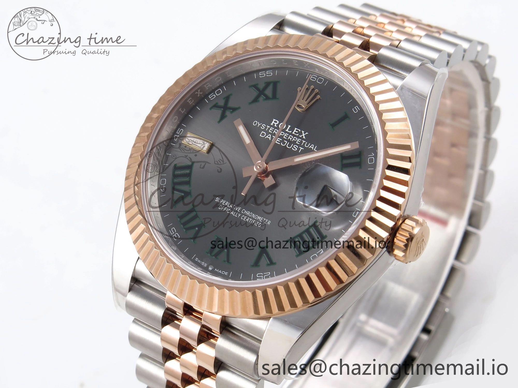 DateJust 41 126331 ARF 1:1 Best Edition 904L Steel Gray Dial Green Roman Marker on SS RG Jubilee Bracelet SH3235（Gain Weight） TravelReady 1103
