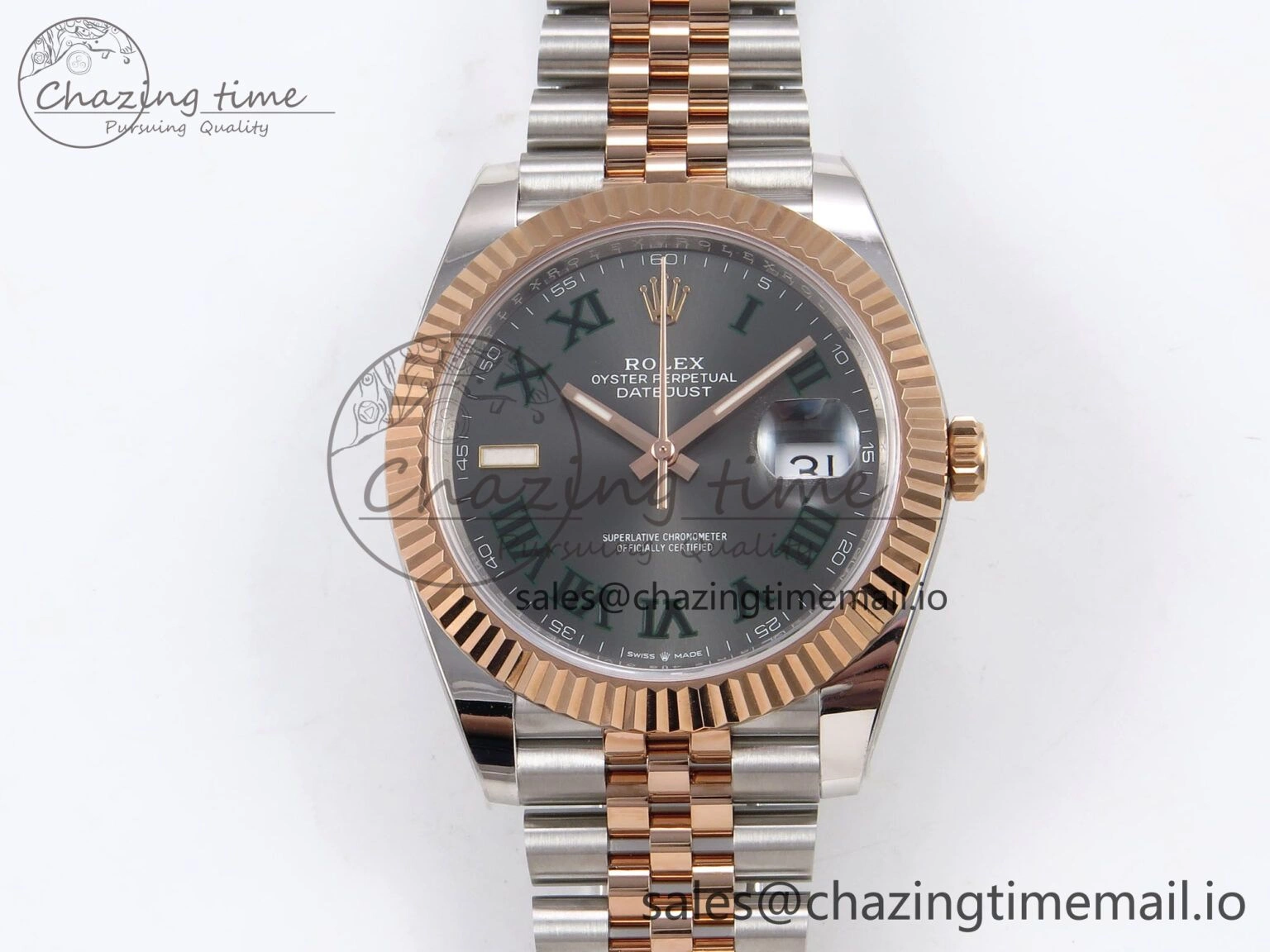 DateJust 41 126331 ARF 1:1 Best Edition 904L Steel Gray Dial Green Roman Marker on SS RG Jubilee Bracelet SH3235（Gain Weight） TravelReady 1103