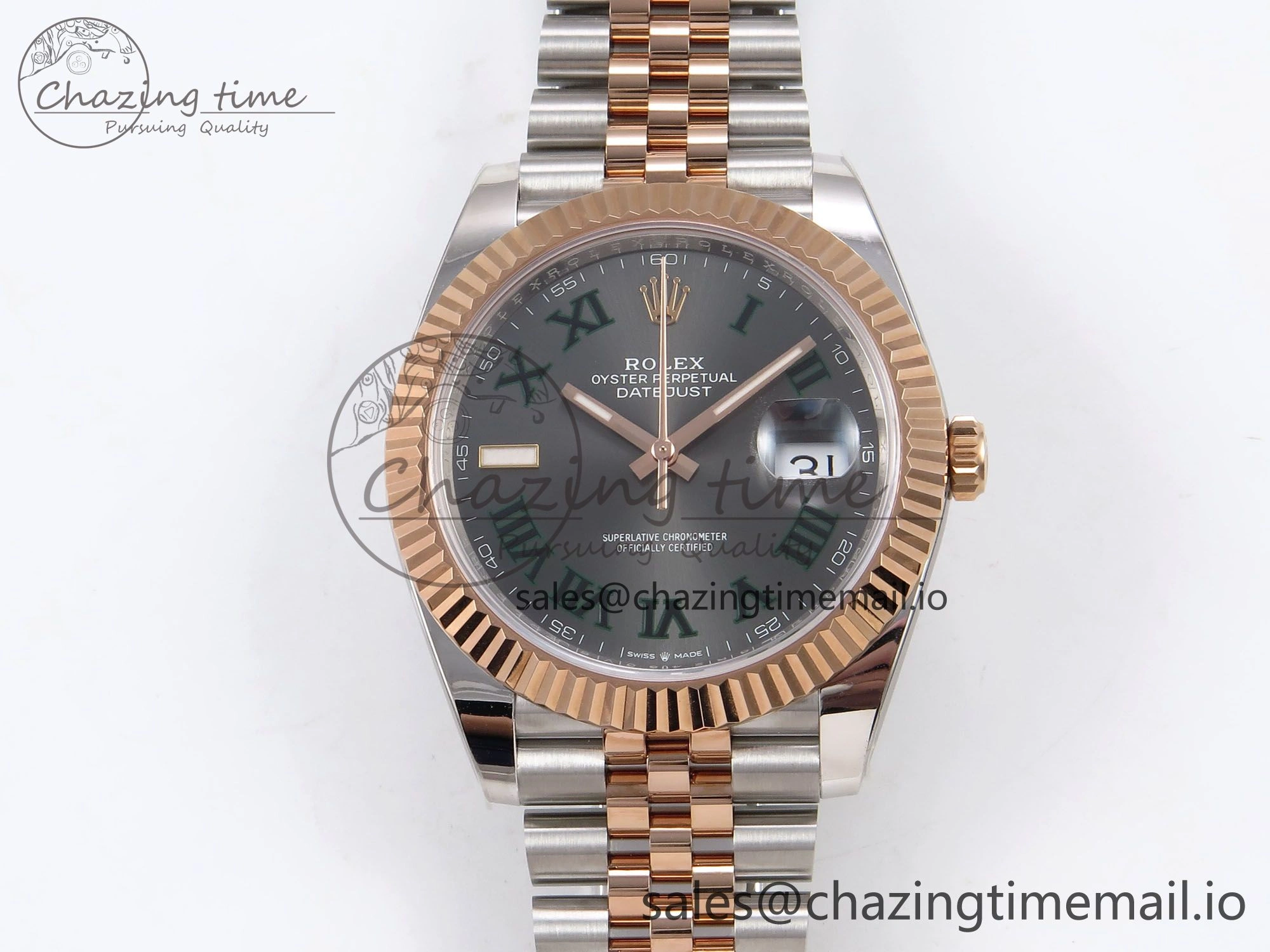 DateJust 41 126331 ARF 1:1 Best Edition 904L Steel Gray Dial Green Roman Marker on SS RG Jubilee Bracelet SH3235（Gain Weight） TravelReady 1103
