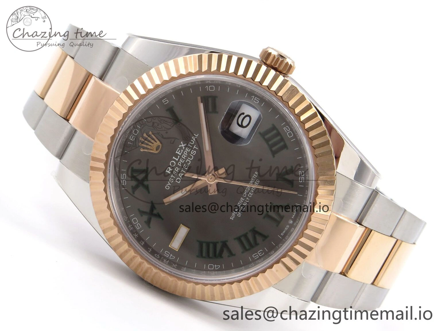 OnTrend DateJust 41 126331 ARF 1:1 Best Edition 904L Steel Gray Dial Green Roman Marker on SS RG Oyster Bracelet SH3235（Gain Weight） 1095