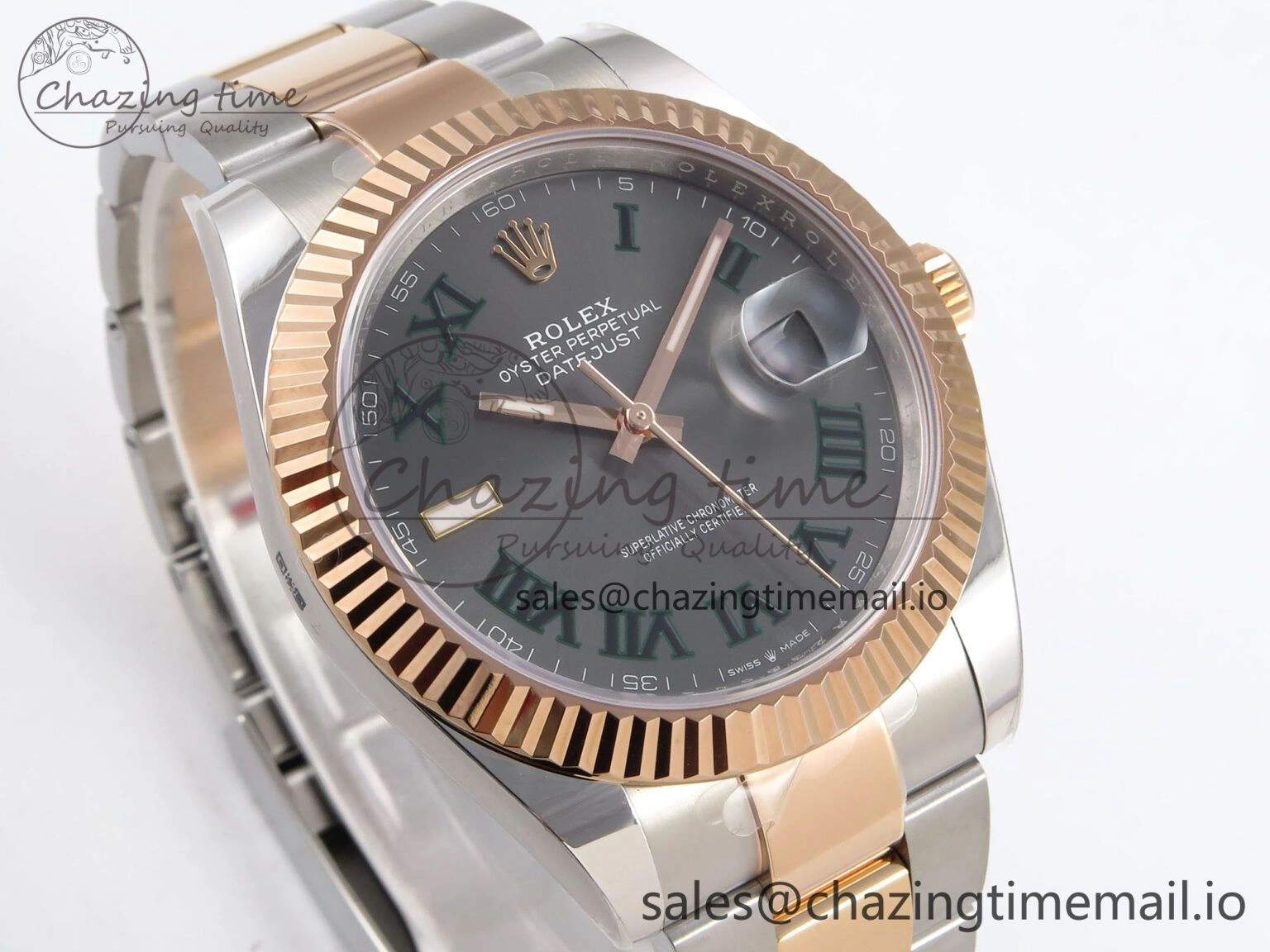 OnTrend DateJust 41 126331 ARF 1:1 Best Edition 904L Steel Gray Dial Green Roman Marker on SS RG Oyster Bracelet SH3235（Gain Weight） 1095