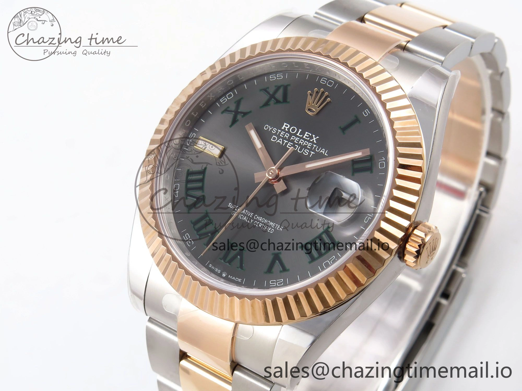 OnTrend DateJust 41 126331 ARF 1:1 Best Edition 904L Steel Gray Dial Green Roman Marker on SS RG Oyster Bracelet SH3235（Gain Weight） 1095