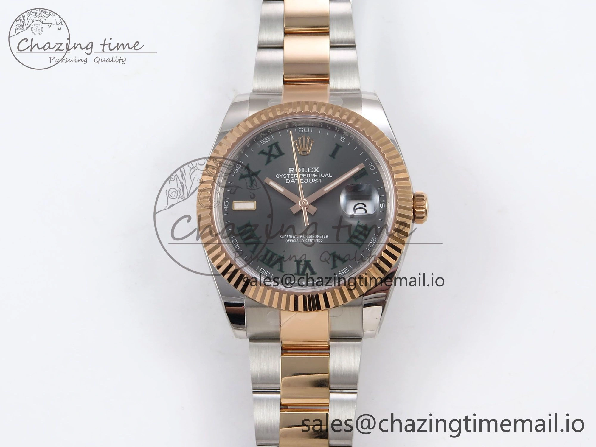 OnTrend DateJust 41 126331 ARF 1:1 Best Edition 904L Steel Gray Dial Green Roman Marker on SS RG Oyster Bracelet SH3235（Gain Weight） 1095