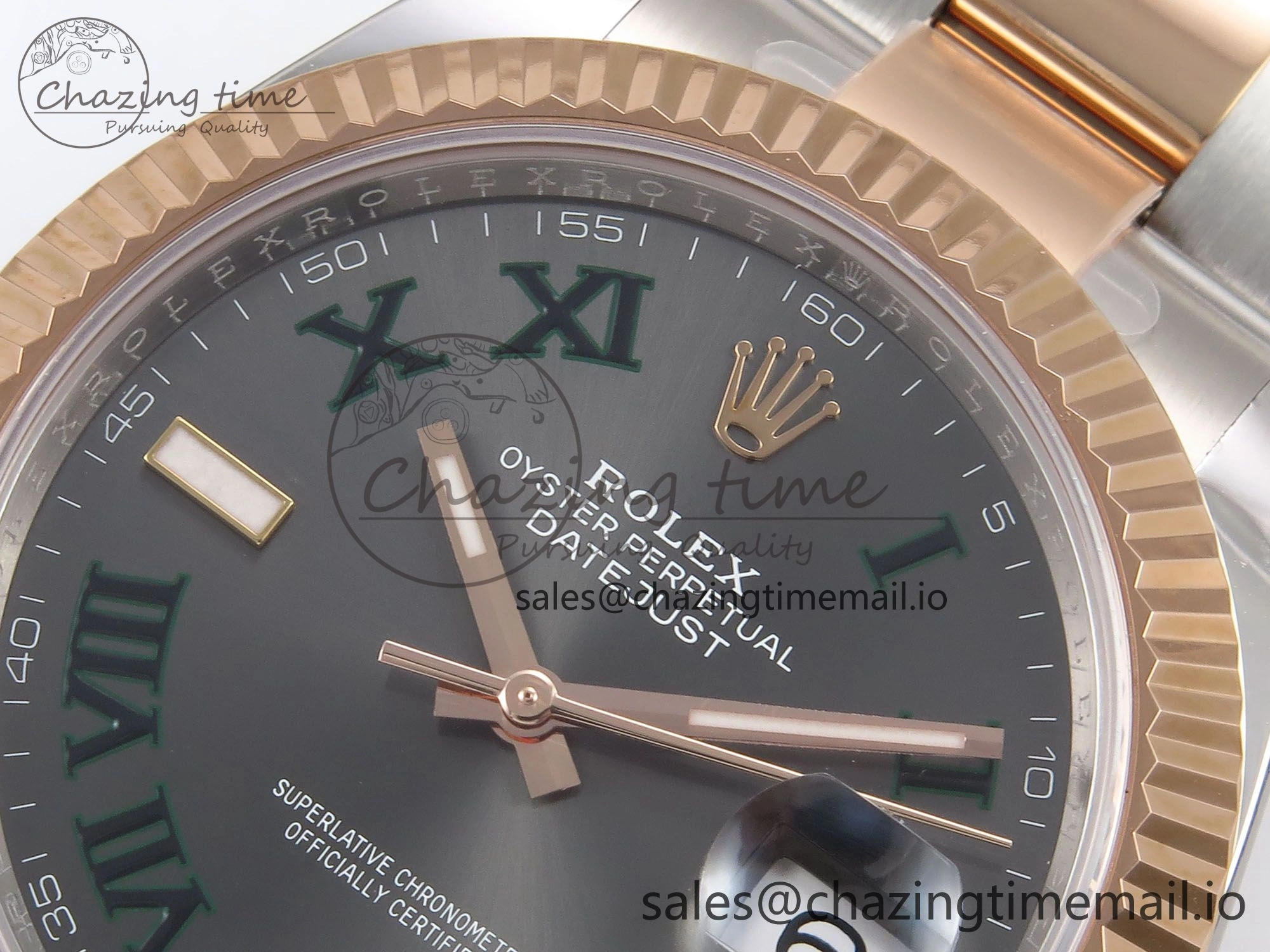 OnTrend DateJust 41 126331 ARF 1:1 Best Edition 904L Steel Gray Dial Green Roman Marker on SS RG Oyster Bracelet SH3235（Gain Weight） 1095