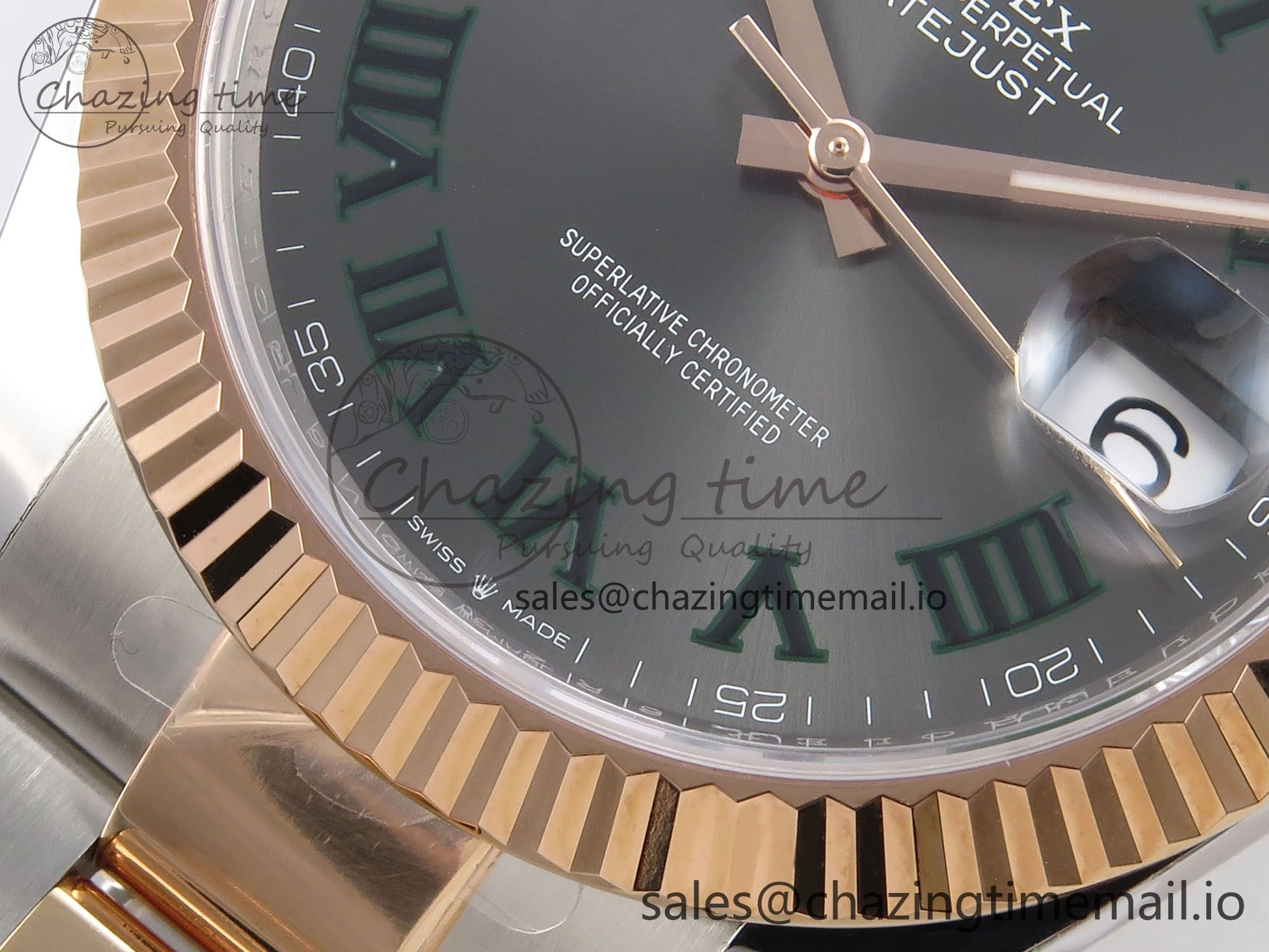 OnTrend DateJust 41 126331 ARF 1:1 Best Edition 904L Steel Gray Dial Green Roman Marker on SS RG Oyster Bracelet SH3235（Gain Weight） 1095