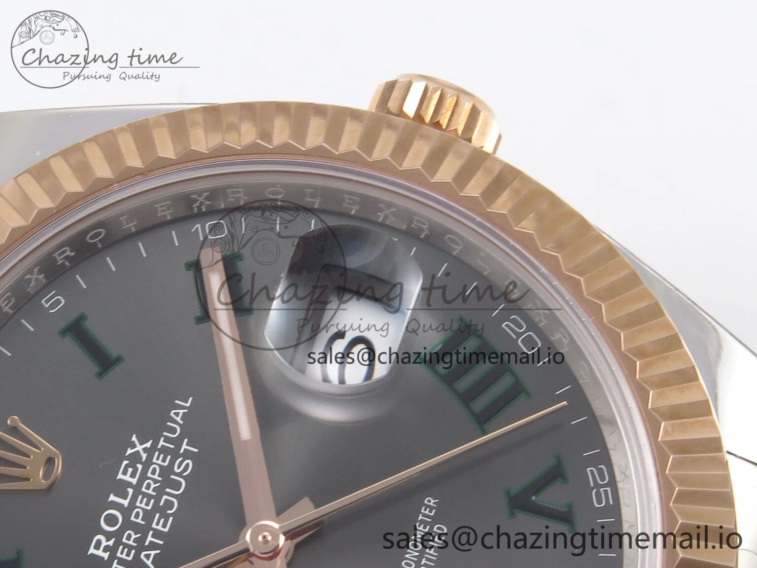 OnTrend DateJust 41 126331 ARF 1:1 Best Edition 904L Steel Gray Dial Green Roman Marker on SS RG Oyster Bracelet SH3235（Gain Weight） 1095