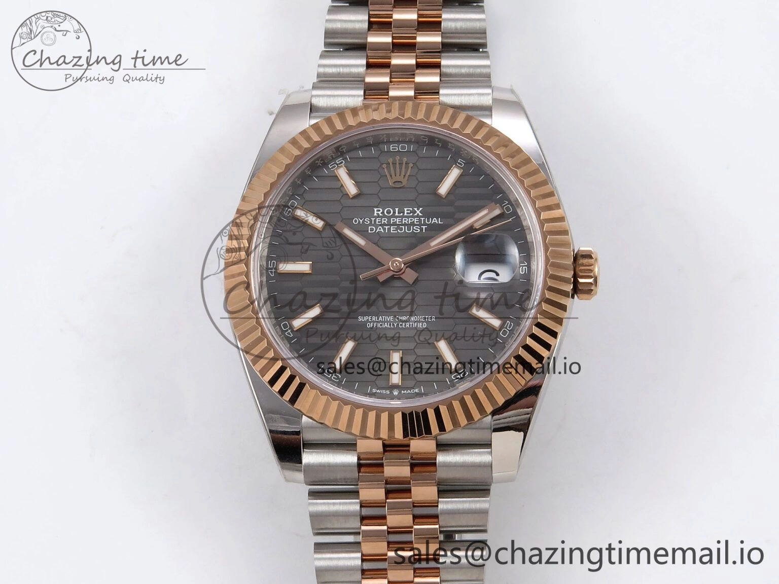 DateJust 41 126331 ARF 1:1 Best Edition 904L Steel Gray Textured Dial on SS RG Jubilee Bracelet SH3235（Gain Weight） WeatherProof 1104