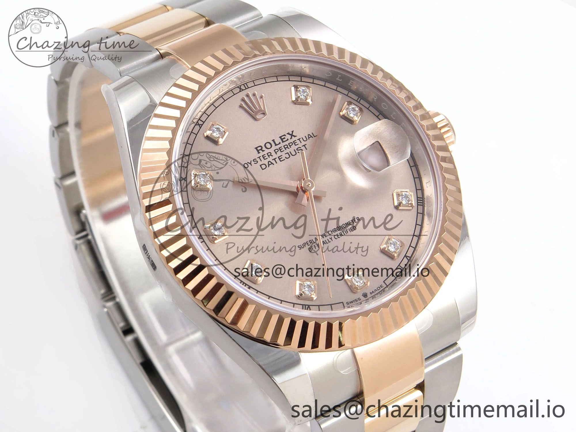 DateJust 41 126331 ARF 1:1 Best Edition 904L Steel RG Diamonds Dial on SS RG Oyster Bracelet SH3235（Gain Weight） Durable 1094