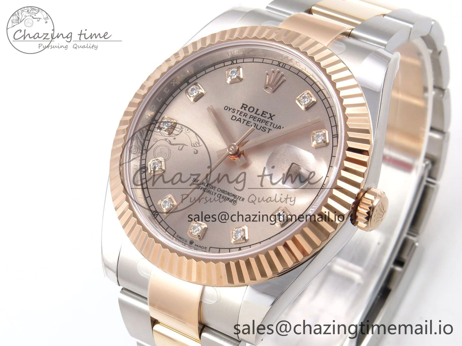 DateJust 41 126331 ARF 1:1 Best Edition 904L Steel RG Diamonds Dial on SS RG Oyster Bracelet SH3235（Gain Weight） Durable 1094