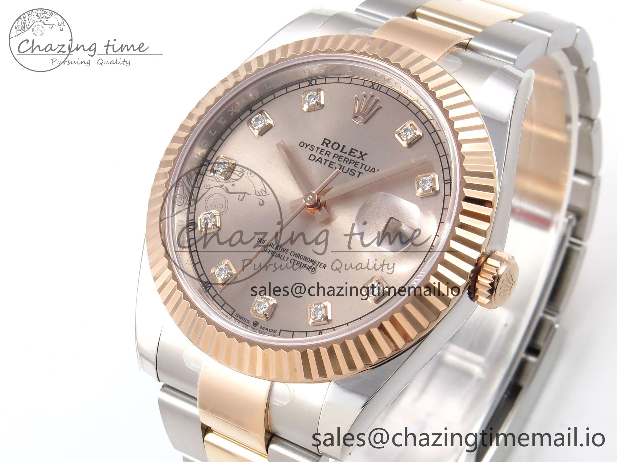 DateJust 41 126331 ARF 1:1 Best Edition 904L Steel RG Diamonds Dial on SS RG Oyster Bracelet SH3235（Gain Weight） Durable 1094